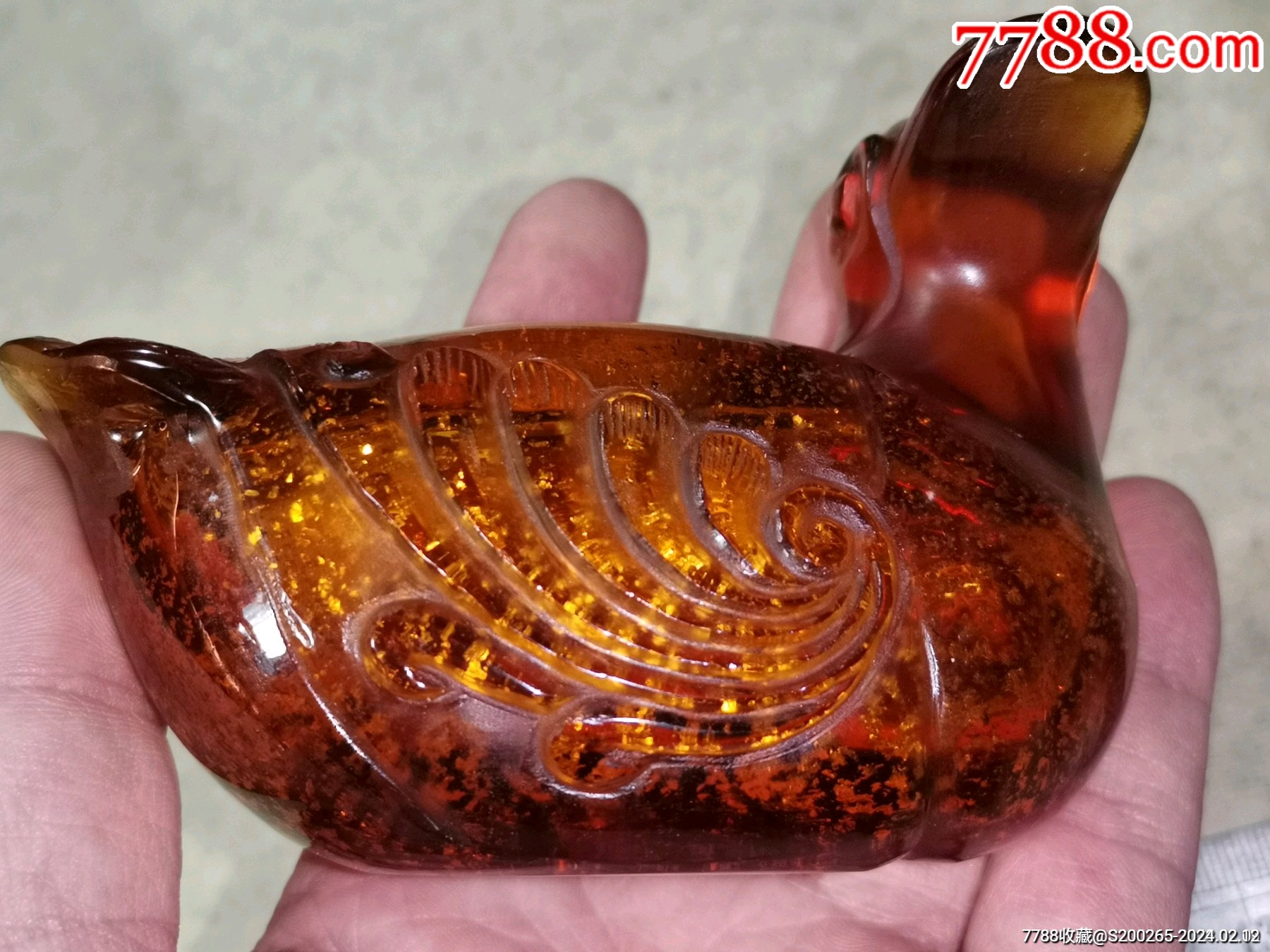 清代鸭同甲手工雕刻仿生琉璃洒金鸭子型文房用品笔洗笔添