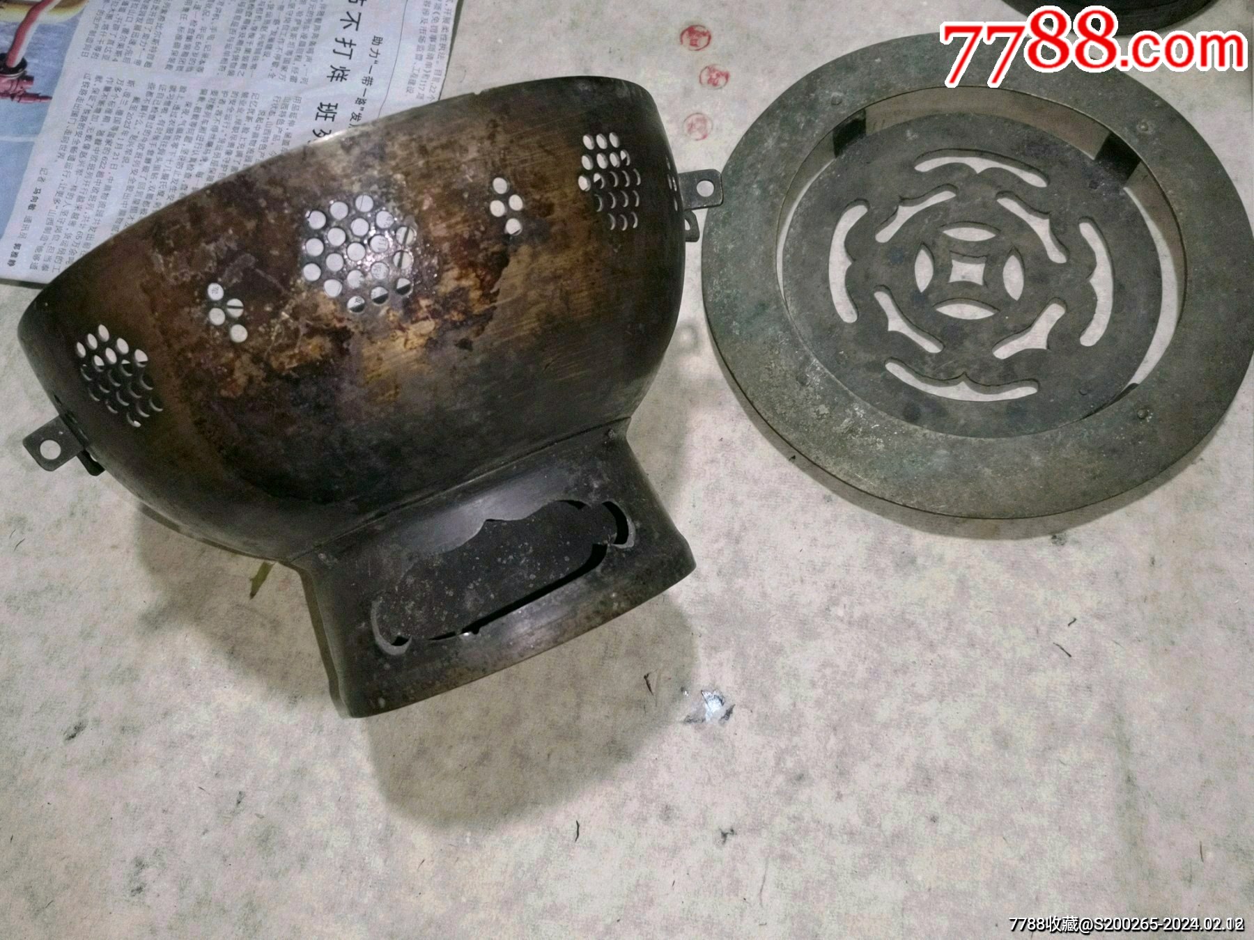 罕见的民国时期铜暖炉铜烧烤炉铜温酒炉铜火锅样式的暖炉烧烤炉