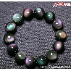 黑曜石圆珠手链手串一条,漂亮的彩虹眼,品相_价格10元【泽元字画艺术