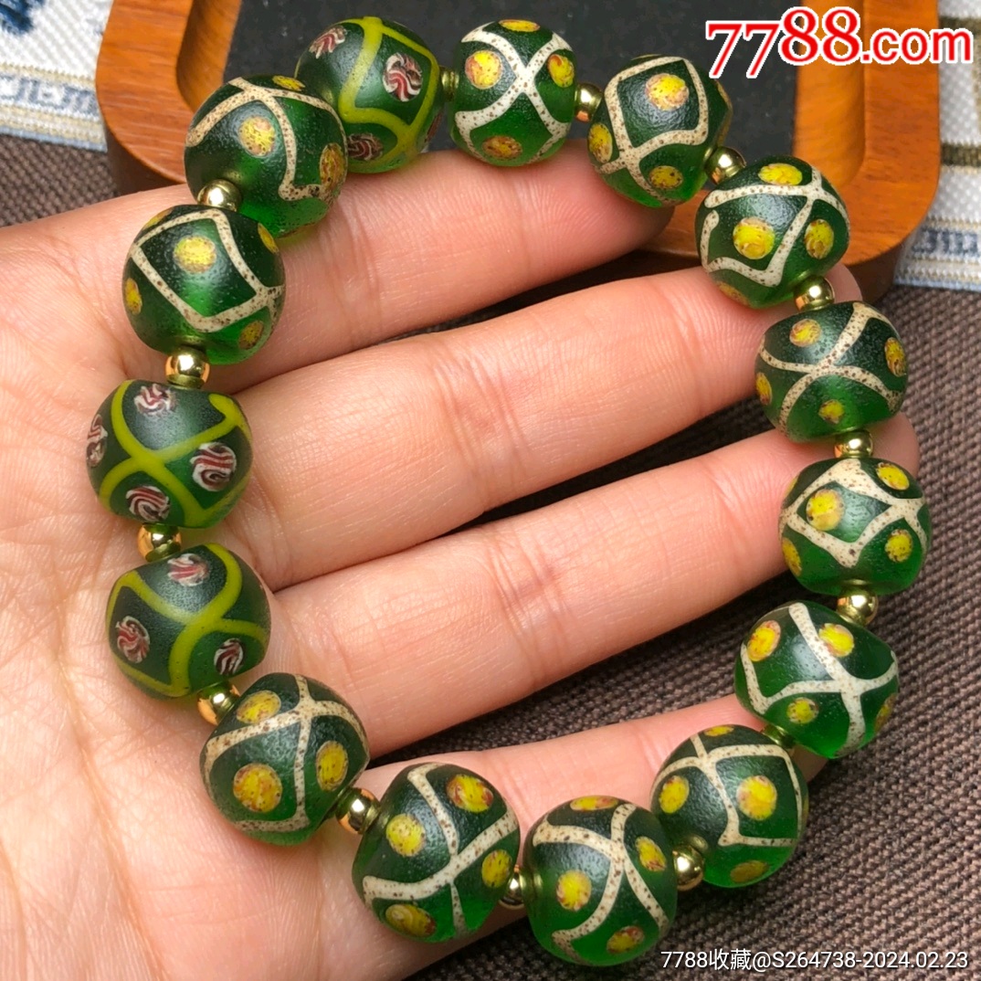 回流老料流光溢彩花琉璃手链尺寸约:14*12毫米*15颗"*坐常思_价格199