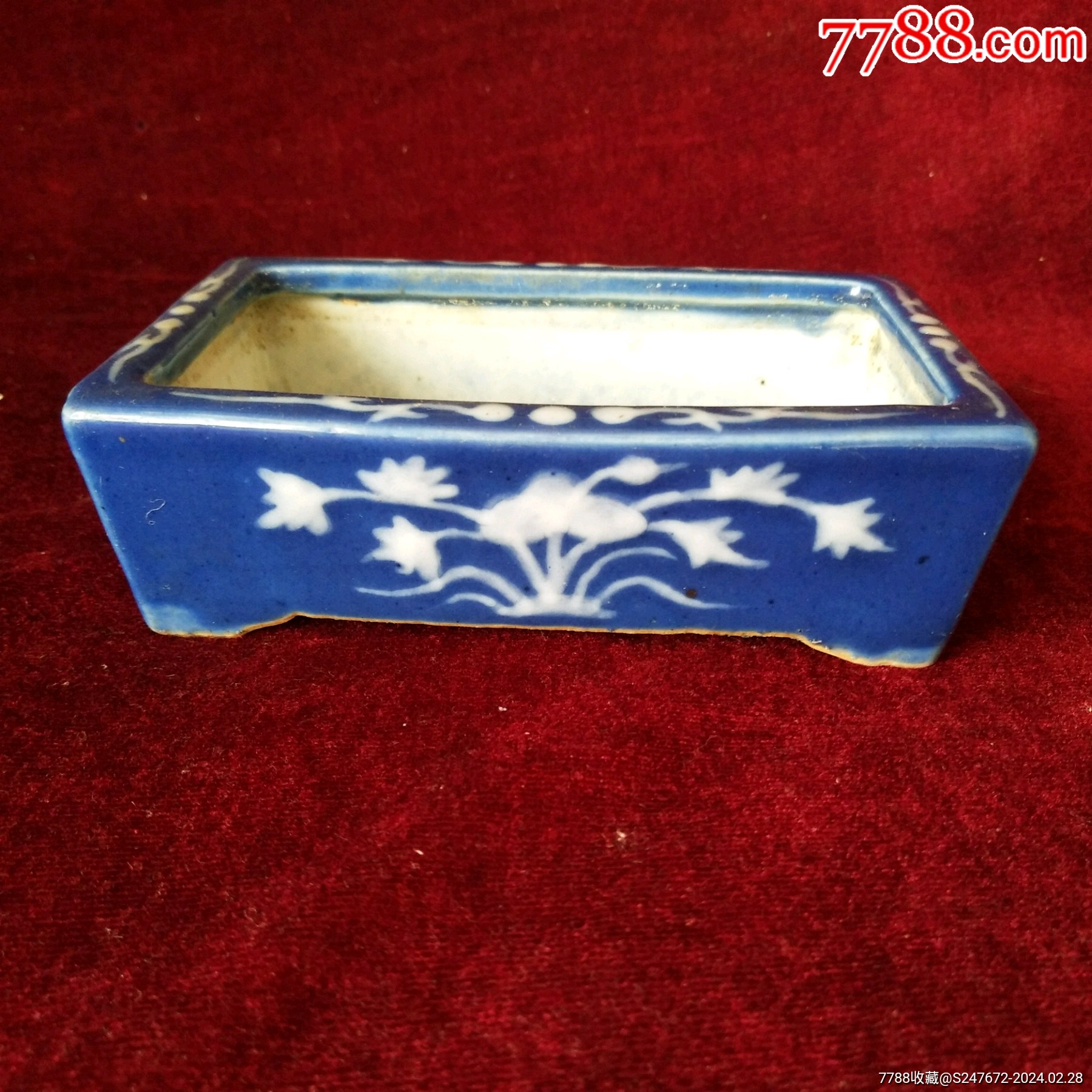 蓝釉留白老花盆_蓝釉瓷_图片收藏_回收价格_7788老酒收藏