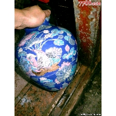 五六七老枫溪蓝釉粉彩鸳鸯大罐，完整，如图所示发货_彩绘瓷/彩瓷_￥270
