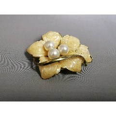 vintage中古金属珐琅珍珠胸针品相极佳带盒子39o