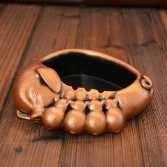 高档青铜烟灰缸大号防飞灰防摔密封带盖