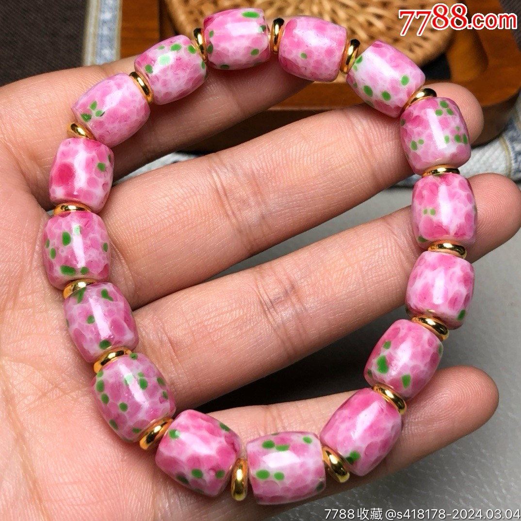 回流老琉璃樱花粉桶珠手链尺寸10毫米16颗琉璃自古以来都是宫廷皇