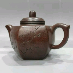 台湾回流茶壶收藏老紫砂壶原矿红泥顾景舟制梅兰竹菊六方壶450cc