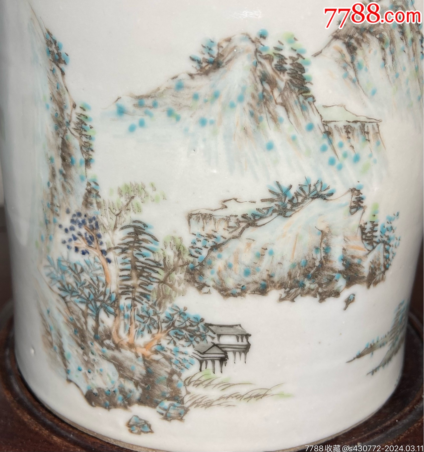 光绪浅降彩名家山水大笔筒