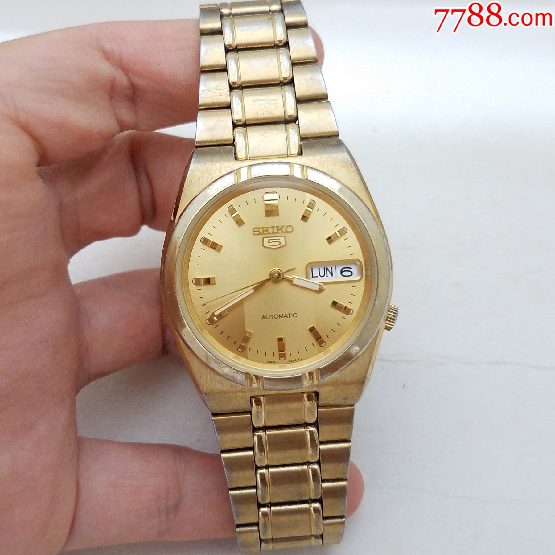 日本精工5号系列自动机械男表7s26机芯透明底盖夜光漂亮土豪金表款
