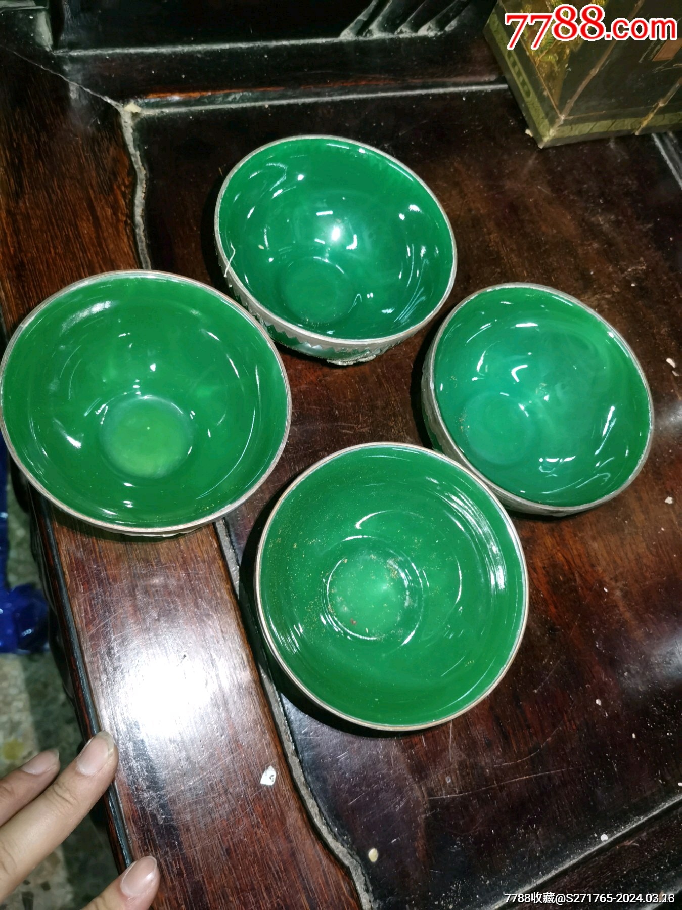 老铜包琉璃碗四个工艺精美