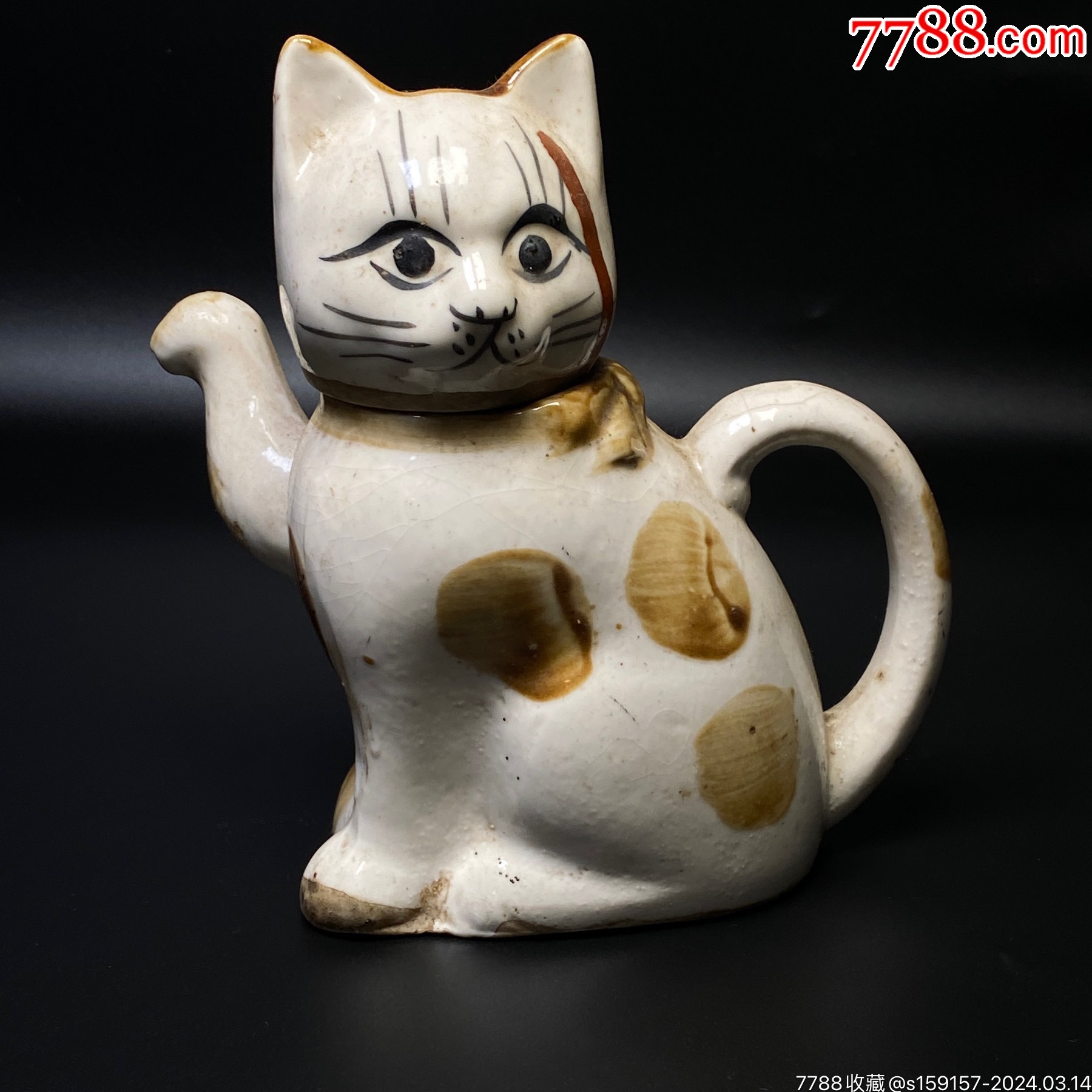 几十年小猫造型瓷酒壶茶壶|有一点釉裂,不是裂纹_价格30元【广州天光