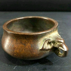 中号浅耳香炉工艺精湛包浆醇厚型态完整尺寸12厘米