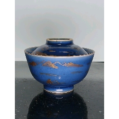 全美品清代祭蓝釉描金山水图茶碗(zc37493058)