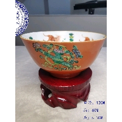 清（同治）珊瑚红多宝金鱼碗(zc37567160)