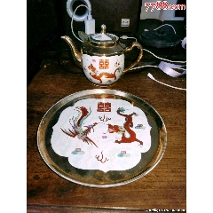 五六七老景德镇粉彩描金龙凤茶壶茶盘，完整，如图所示发货_彩绘瓷/彩瓷_￥153
