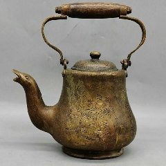 com)>首页>大众加价>铜壶/铜瓶>纯铜鎏老式铜酒壶,手工浮雕八仙茶壶
