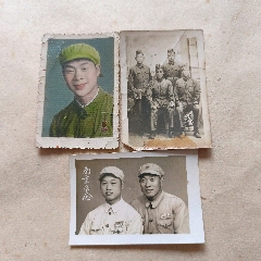 五六十年代士兵照片含小型合影照（含戴船型帽炮兵）三张