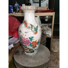七十年代的老枫溪双凤牡丹花瓶精工细作_彩绘瓷/彩瓷_￥115