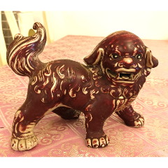 石湾窑红釉狮