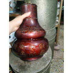 超大型老锡罐葫芦茶叶罐高度36重近10斤漆水靓精工雕刻