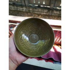 绿釉刻花碗，精品(zc37688221)
