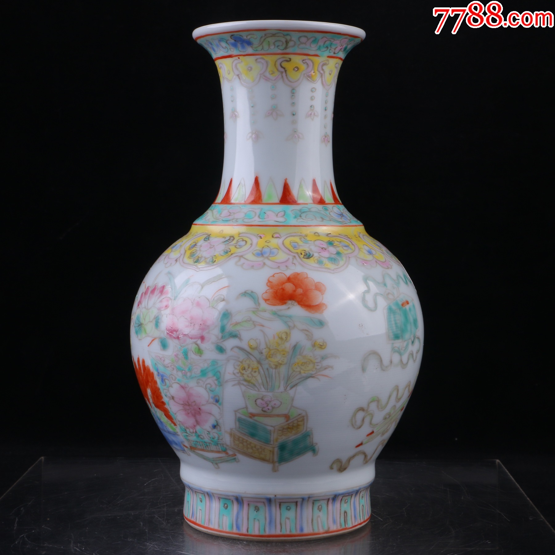 粉彩博古插花赏瓶_同步拍拍品_九洲泓德拍卖【7788收藏__收藏热线】