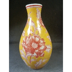 （全美品）567创汇时期黄地手绘花卉赏瓶，高36cm(au37702026)