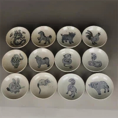 回流清早期乾隆时期撒蓝釉留白吉字四方小盘品相完整