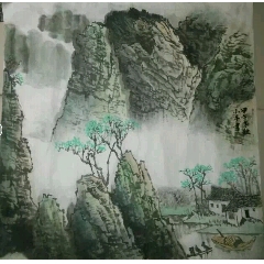 《写意山水》著名画家杜小平山水作品，尺寸约68*68厘米