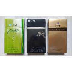 烟标:esse爱喜超细3种,84mm,韩国烟草人参公社出品,灰,绿,黑