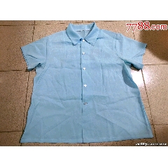 古着老式白色细棉布小方领干部衬衫衬衣双胸袋无破