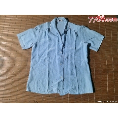 古着老式白色细棉布小方领干部衬衫衬衣双胸袋无破