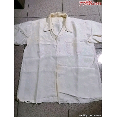 古着老式白色细棉布小方领干部衬衫衬衣双胸袋无破
