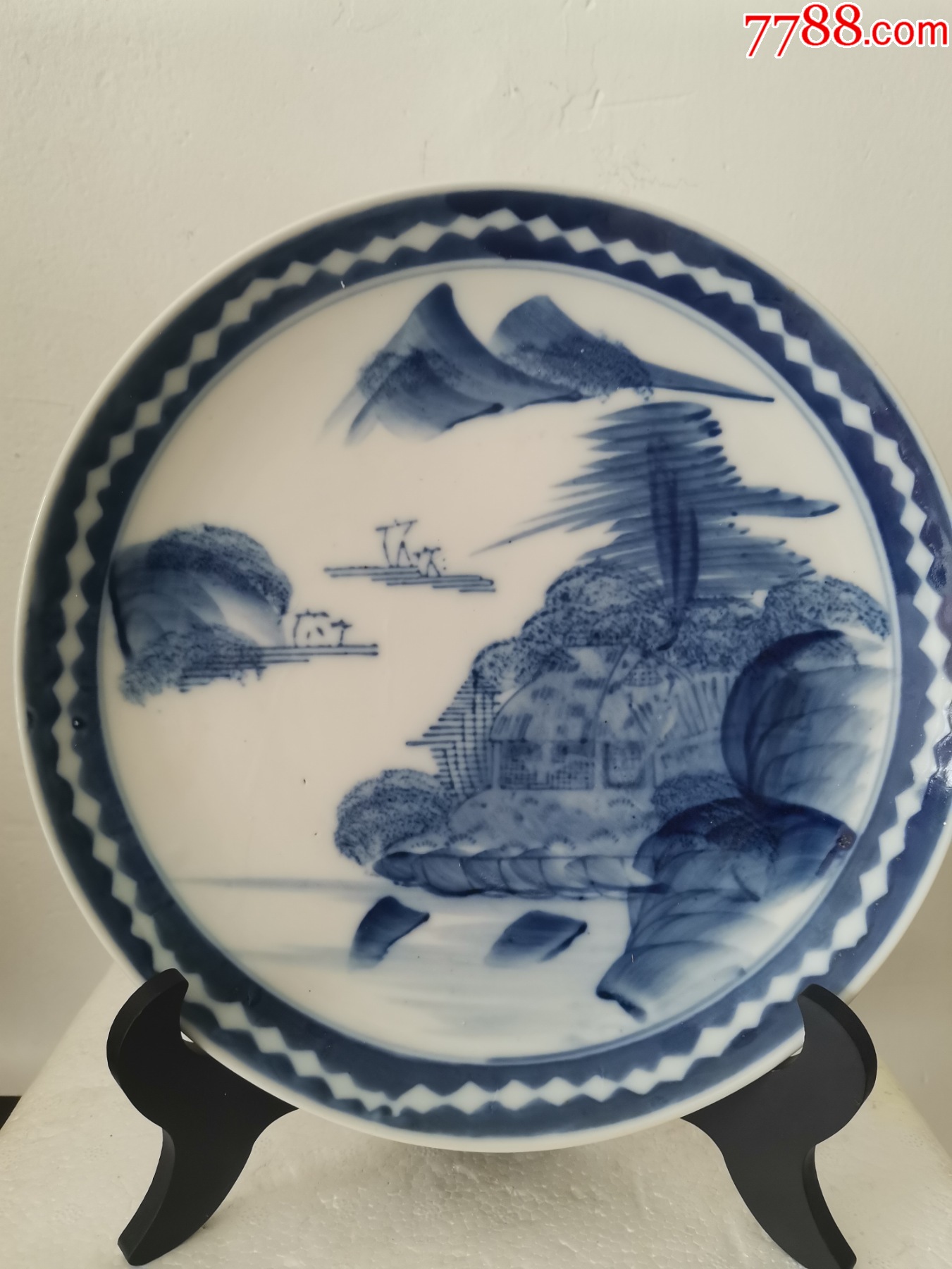 民国青花山水纹赏盘(包老全品)-价格:88元-au38078019-青花瓷 -加价
