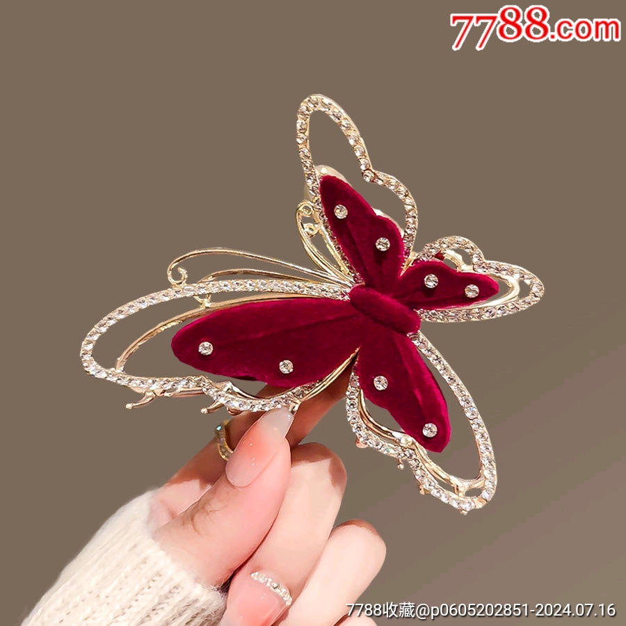 红色喜庆发夹女植绒蝴蝶抓夹鲨鱼夹大号发抓_发卡/发饰_陶诚信古玩店