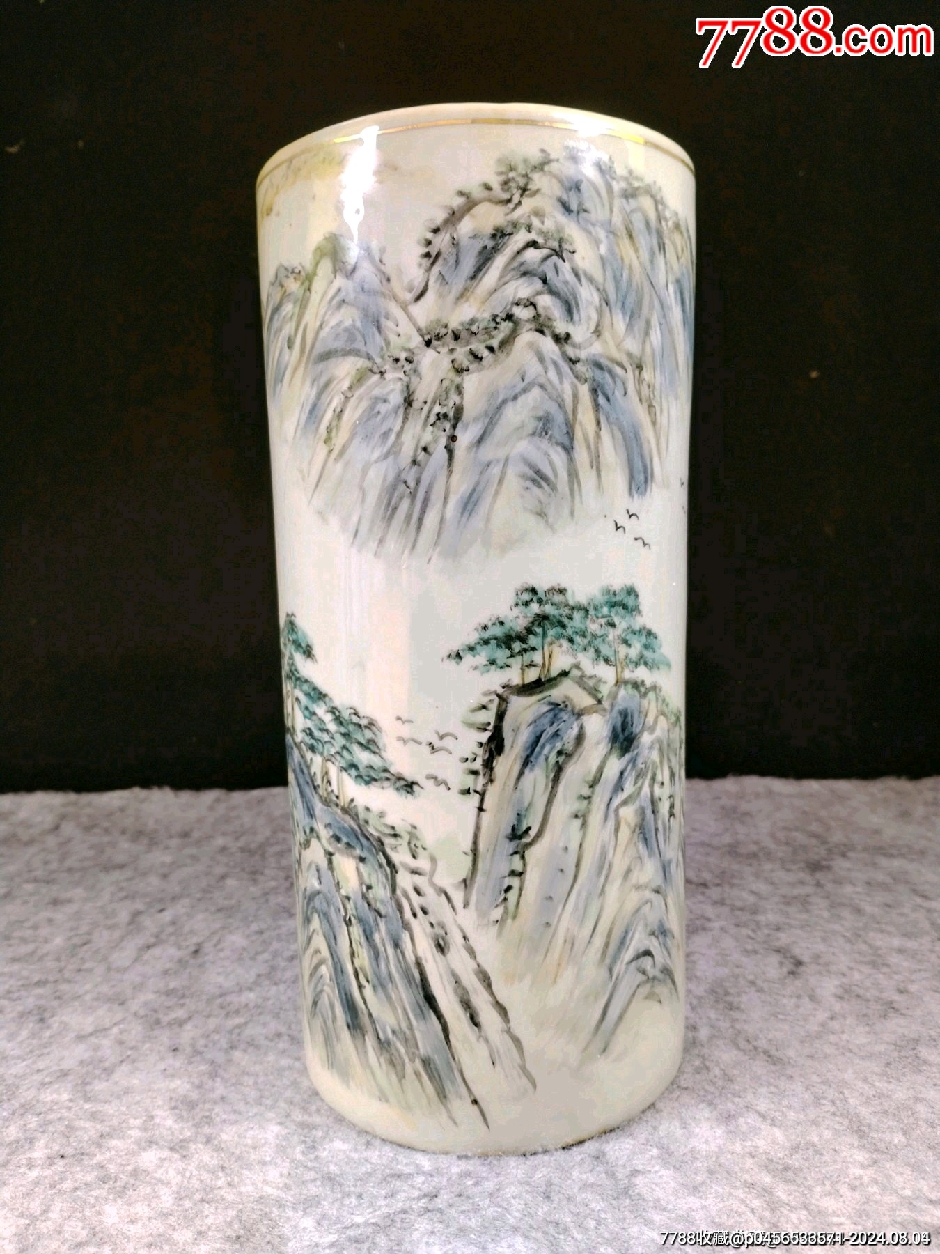 （全美品）解放初1977年手繪淺絳彩山水帽筒，高26.5cm_價(jià)格333元_第1張_