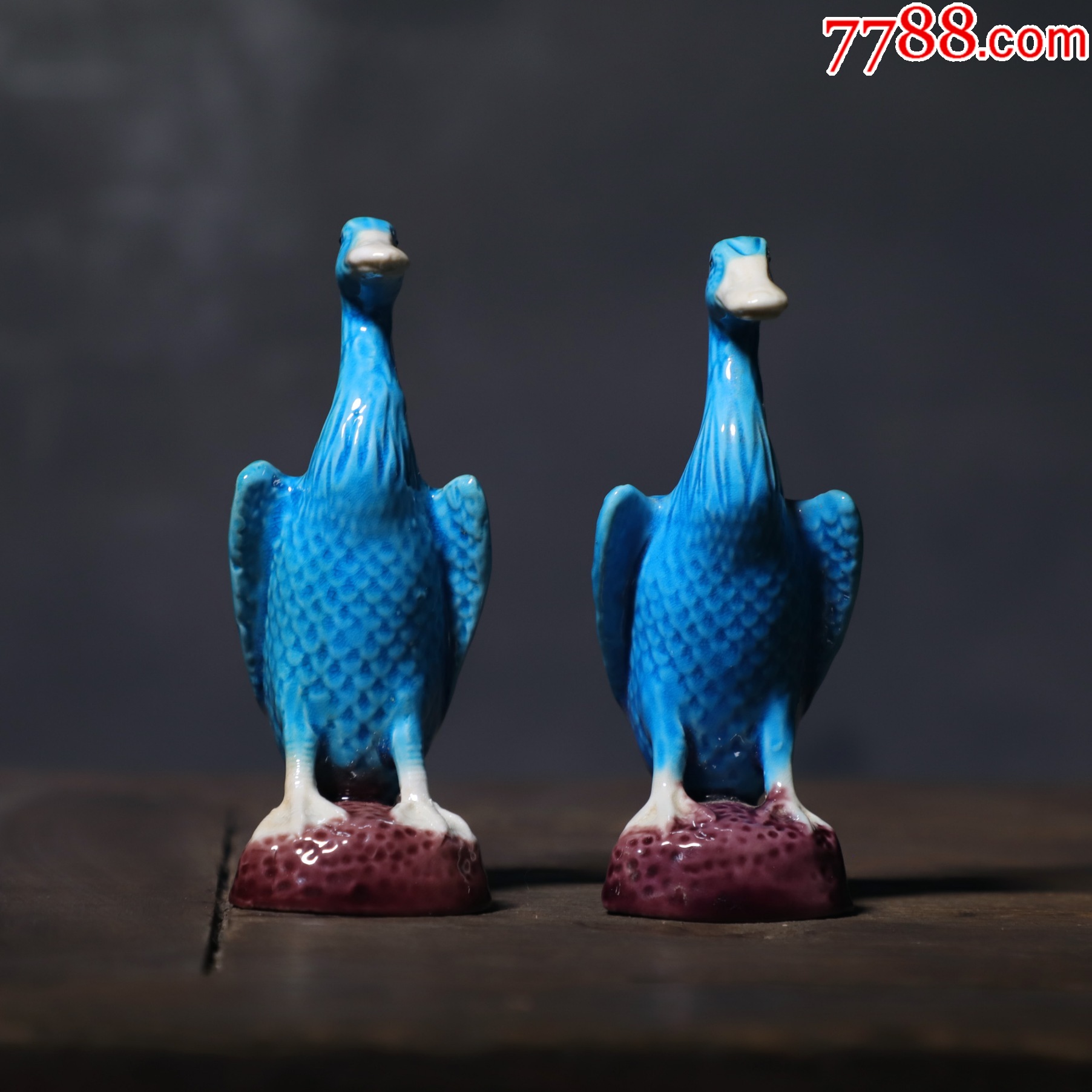 70年代回流法翠蓝鸭一对_雕塑瓷/瓷雕_瓷海渔者【7788收藏__收藏热线