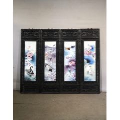精品小葉紫檀雕刻老框鑲瓷板畫。_