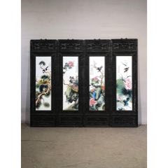 精品小葉紫檀雕刻老框鑲瓷板畫。_