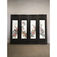 精品小葉紫檀雕刻老框鑲瓷板畫。_