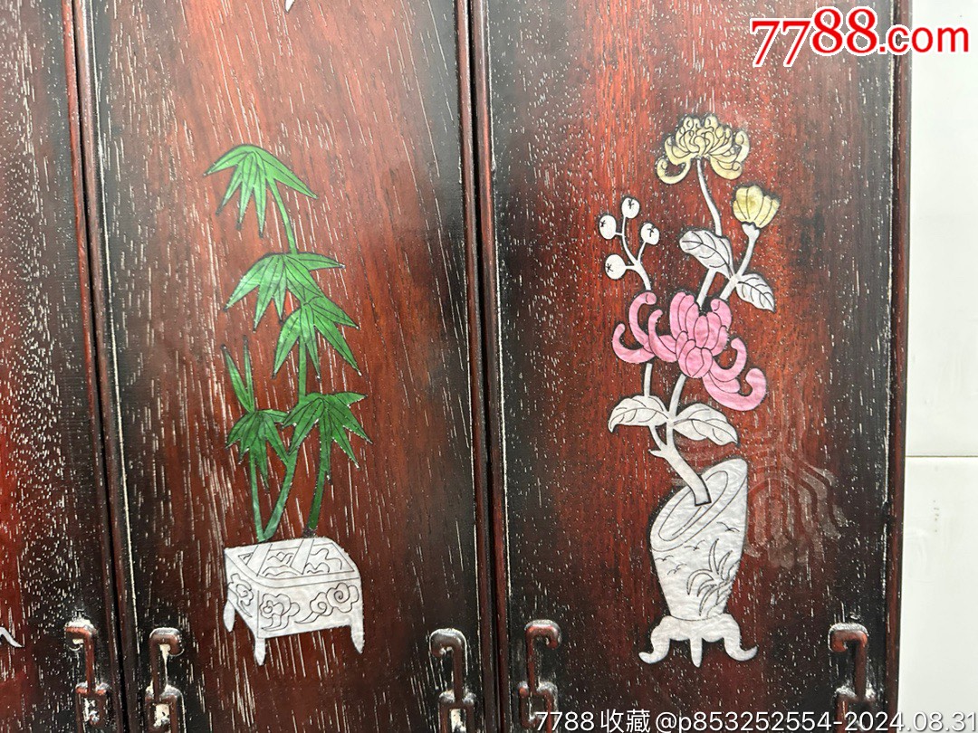 舊藏紫檀木鑲嵌貝殼掛屏，_價格599元【子健老貨】_第4張_