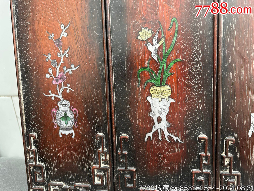 舊藏紫檀木鑲嵌貝殼掛屏，_價格599元【子健老貨】_第5張_