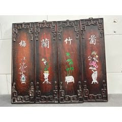 舊藏紫檀木鑲嵌貝殼掛屏，_