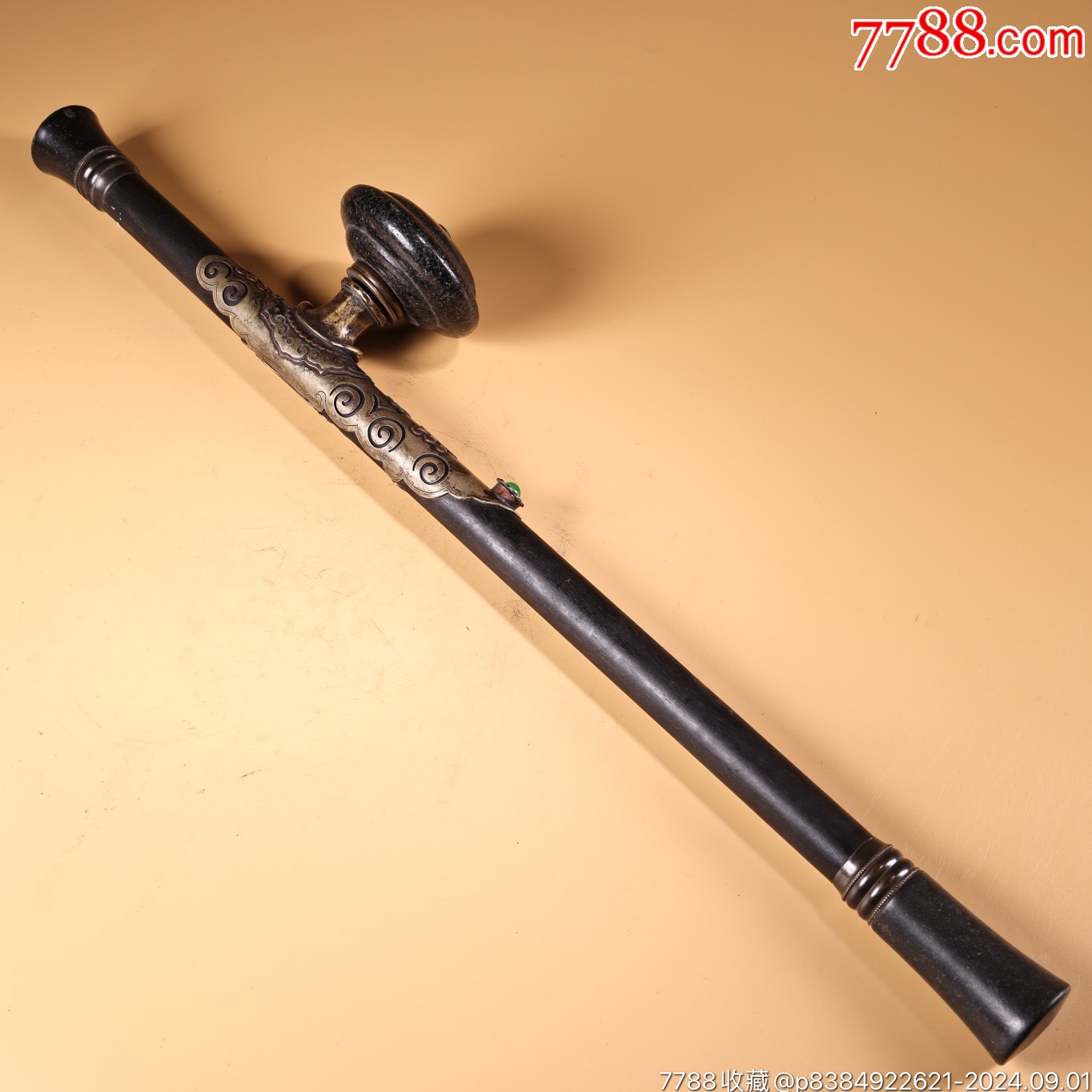 珍品旧藏收紫檀木包铜高浮雕錾刻烟枪-价格:699元-au38862397-烟杆/烟枪/烟锅 -加价-7788收藏__收藏热线
