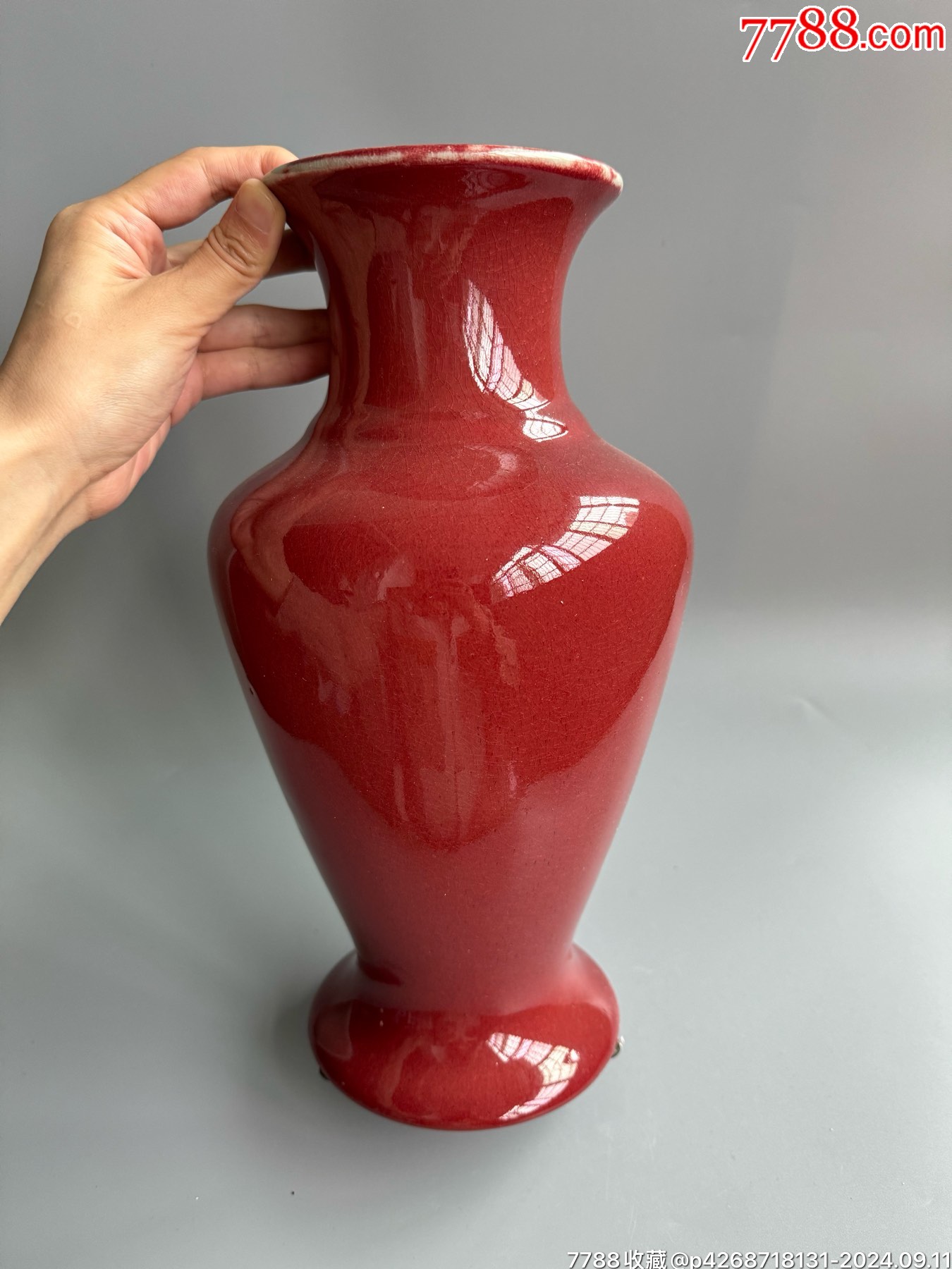 晚清民国红釉观音瓶_价格149元_第1张