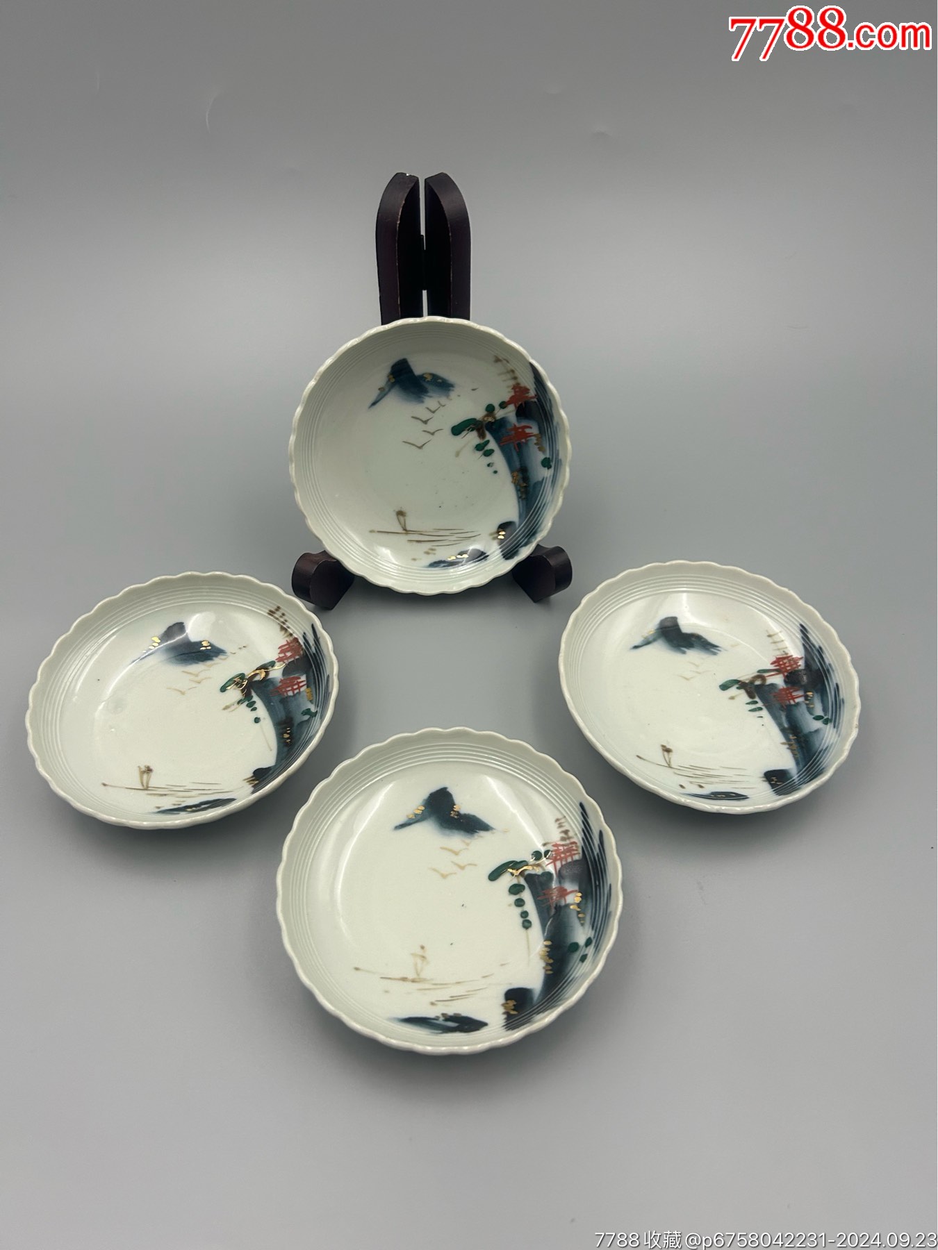 民国,手绘青花山水风景盘,共4枚,全品-价格:70元-au39072623-青花瓷