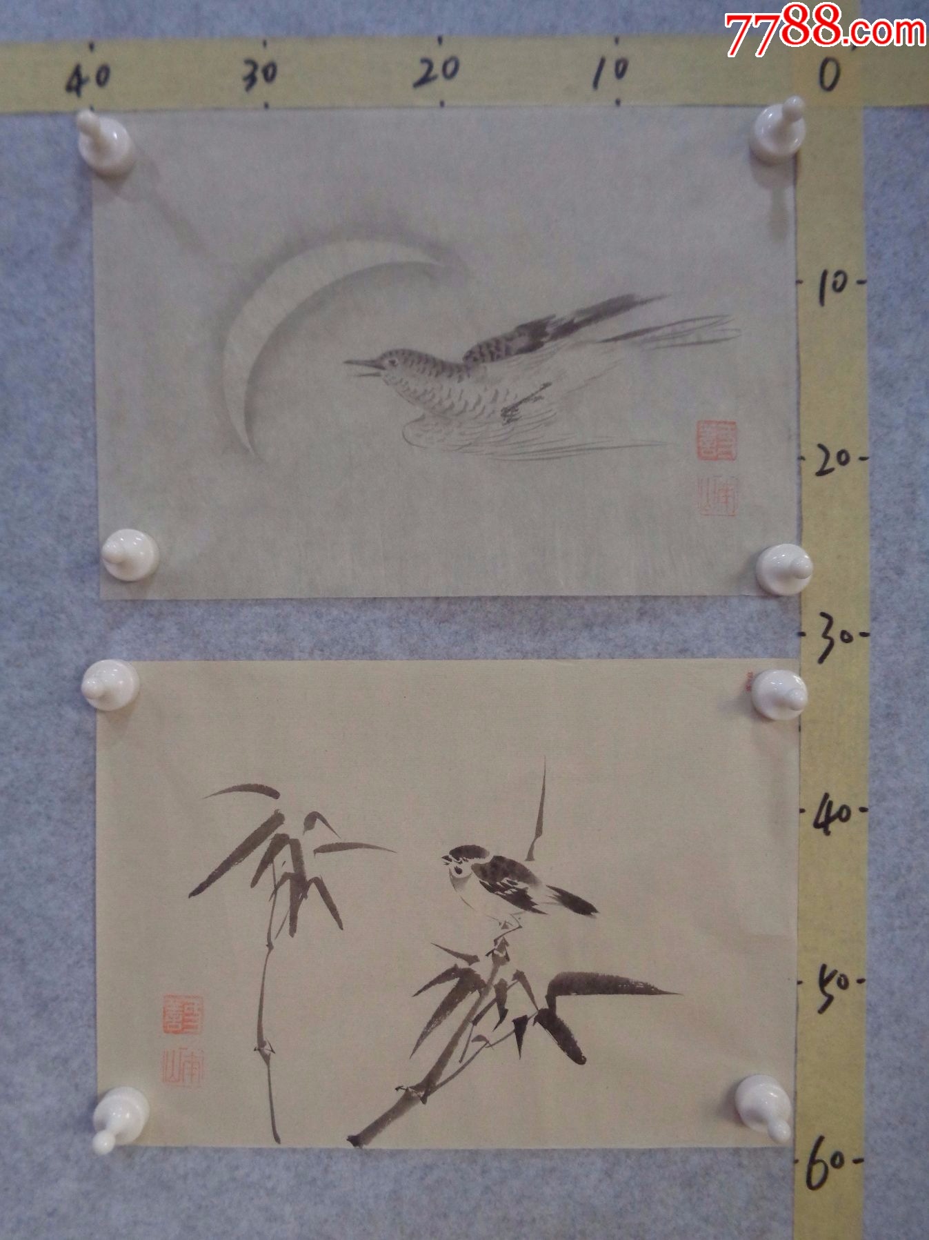 小日子藏书家早年旧藏,早期绘画小品一组2幅_花鸟国画原作_逸墨书斋【7788收藏__收藏热线】