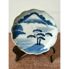 民国,手绘青花鱼纹盘,共两枚,全品