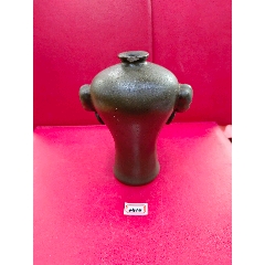 清中期雙獸頭瑕環(huán)耳小梅瓶_綠釉瓷_￥157