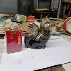 宜興美陶，狐貍擺件，全品，包真