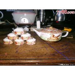 五六七老楓溪珠釉彩繪描金茶壺一套六個(gè)杯，精工細(xì)作，薄胎工藝，完整，如圖所示發(fā)貨_彩繪瓷/彩瓷_￥270